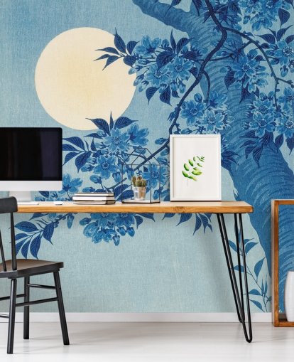 blue and white tree wallpaper