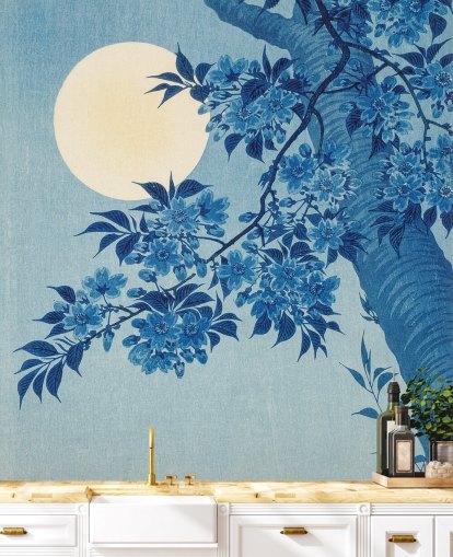 papel pintado de árbol azul y blanco papel pintado de árbol azul y blanco