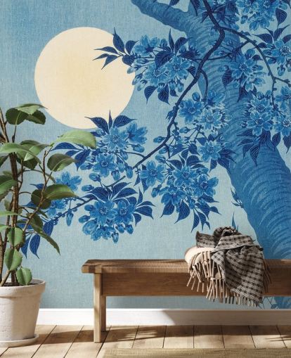 blue and white tree wallpaper