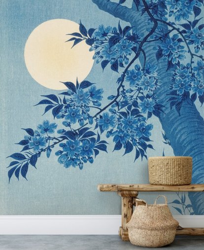 papier peint arbre bleu et blanc