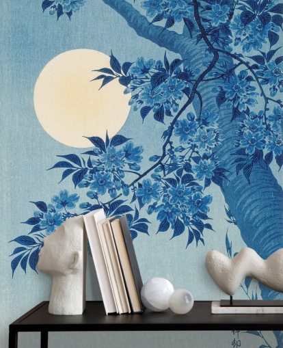 papel pintado de árbol azul y blanco papel pintado de árbol azul y blanco