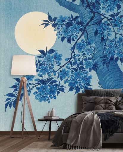 papel de parede de árvore azul e branca