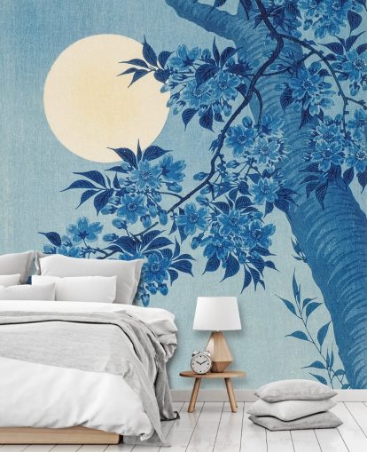 carta da parati albero blu e bianco