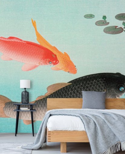 fondo de pantalla de peces koi naranja y negro