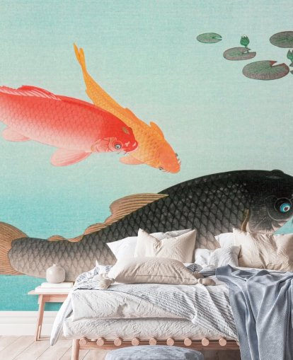 fondo de pantalla de peces koi naranja y negro