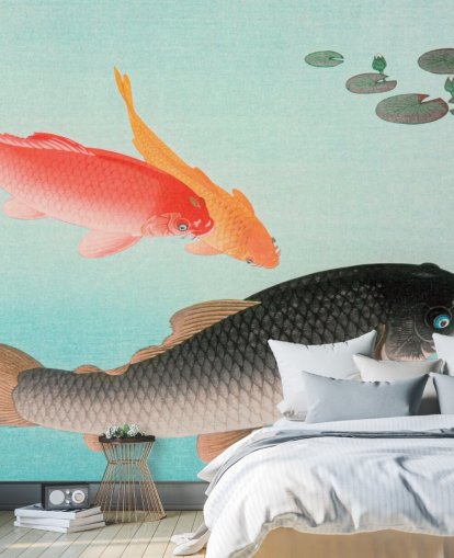 fondo de pantalla de peces koi naranja y negro