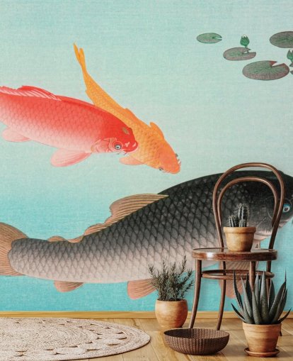 orange og sort koi fisk tapet