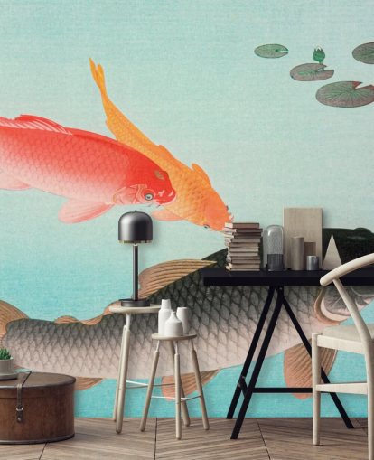 papel de parede de peixe koi laranja e preto