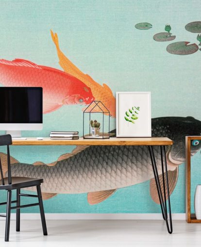 carta da parati pesce koi arancione e nero carta da parati pesce koi arancione e nero