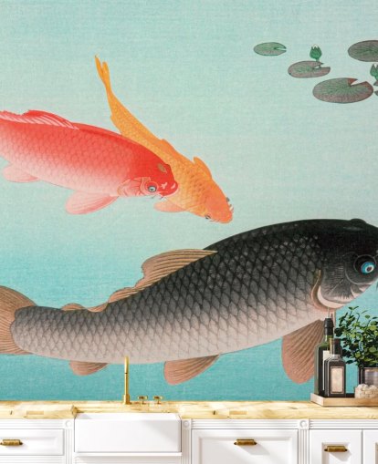 papel de parede de peixe koi laranja e preto