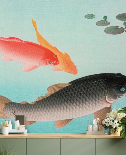 orange og sort koi fisk tapet
