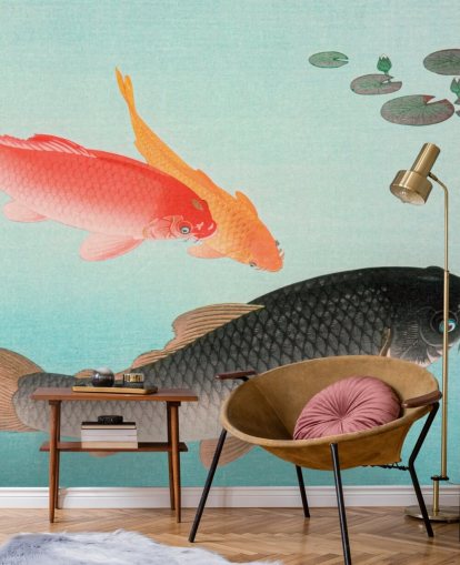 carta da parati pesce koi arancione e nero
