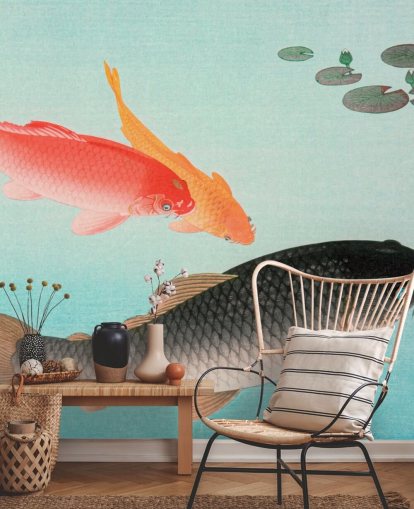 carta da parati pesce koi arancione e nero