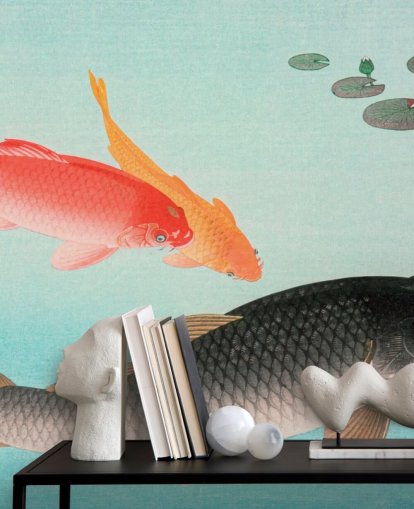 fondo de pantalla de peces koi naranja y negro
