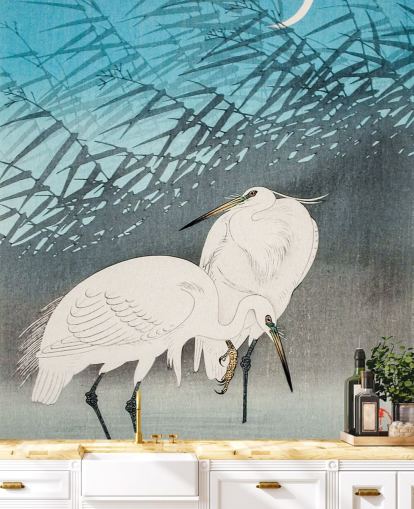 arte oriental azul com garças papel de parede arte oriental azul com garças papel de parede