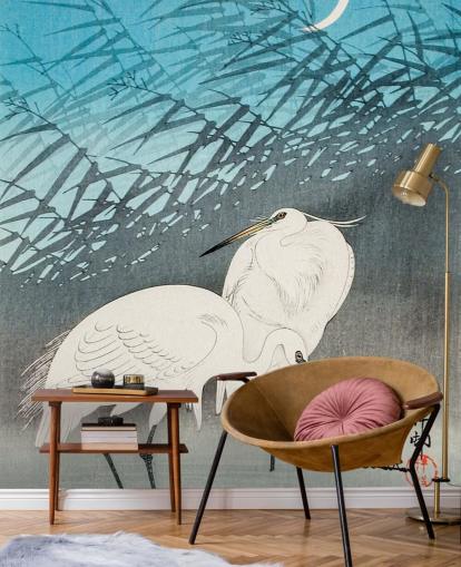 blå orientalsk kunst med egrets tapet blå orientalsk kunst med egrets tapet