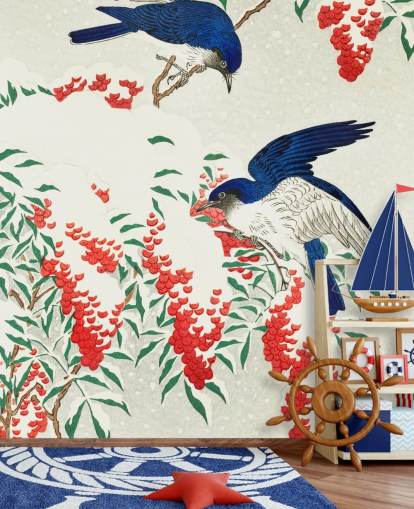 blue, white and red oriental bird wallpaper blue, white and red oriental bird wallpaper