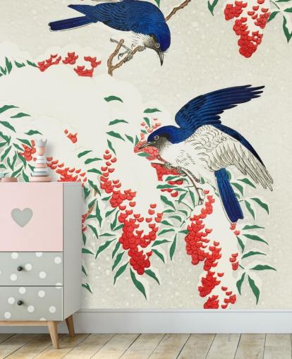 blue, white and red oriental bird wallpaper blue, white and red oriental bird wallpaper