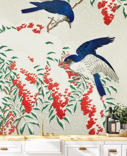 blue, white and red oriental bird wallpaper blue, white and red oriental bird wallpaper