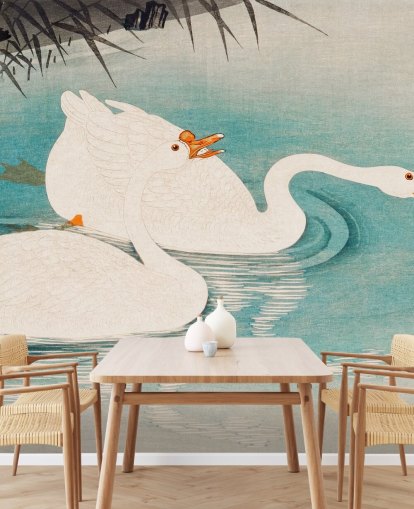 papier peint oies blanches et eaux turquoises