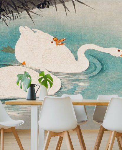 papier peint oies blanches et eaux turquoises