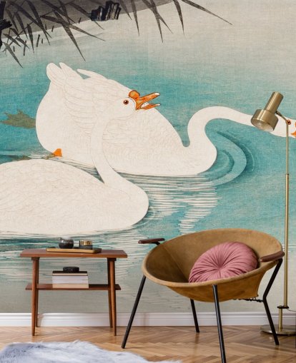 papier peint oies blanches et eaux turquoises