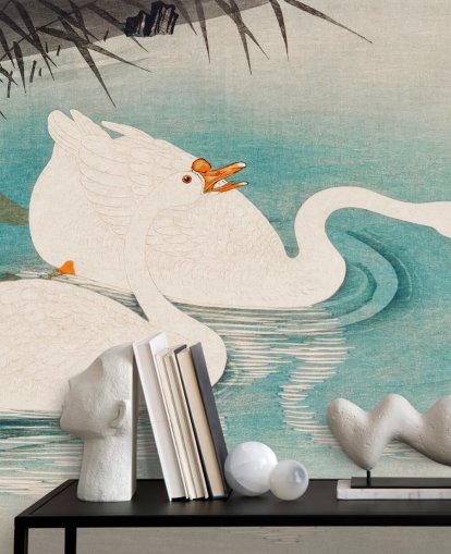 papier peint oies blanches et eaux turquoises papier peint oies blanches et eaux turquoises