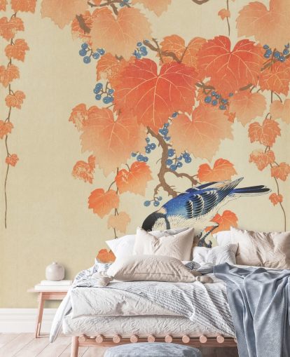 folhas de laranja e papel de parede azul folhas de laranja e papel de parede azul