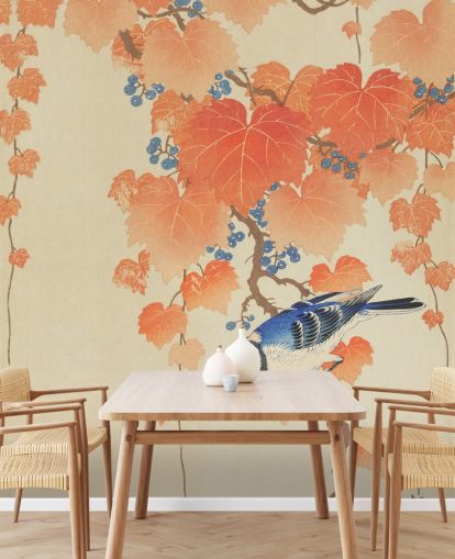 orange leaves and blue tit wallpaper