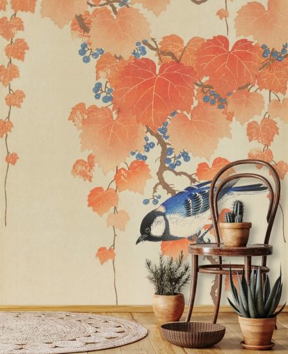 orange leaves and blue tit wallpaper
