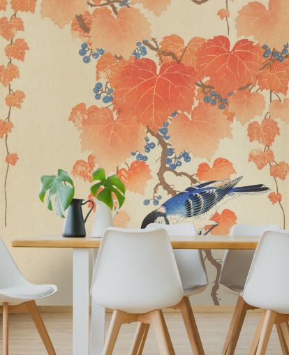 orange leaves and blue tit wallpaper