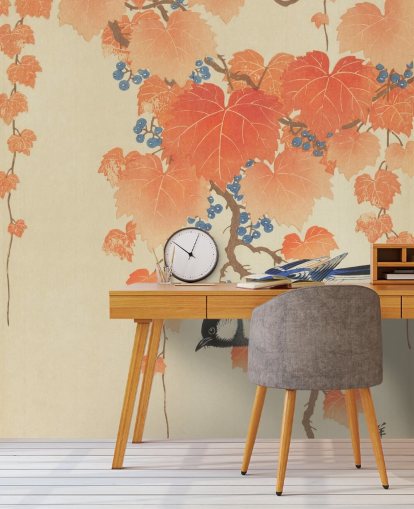 orange leaves and blue tit wallpaper