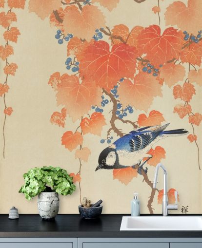 orange leaves and blue tit wallpaper