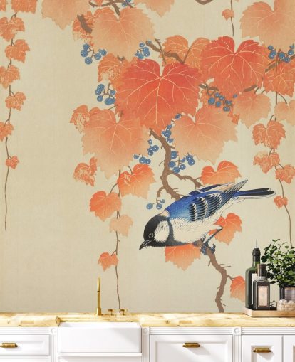 orange leaves and blue tit wallpaper