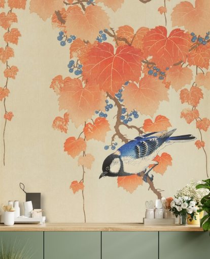 orange leaves and blue tit wallpaper