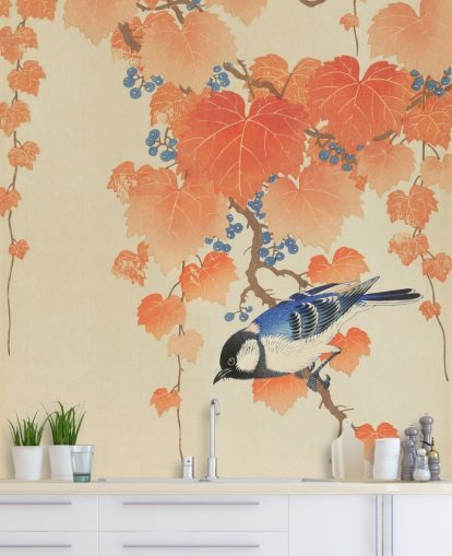 orange leaves and blue tit wallpaper