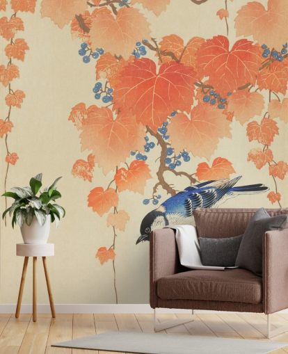 folhas de laranja e papel de parede azul folhas de laranja e papel de parede azul