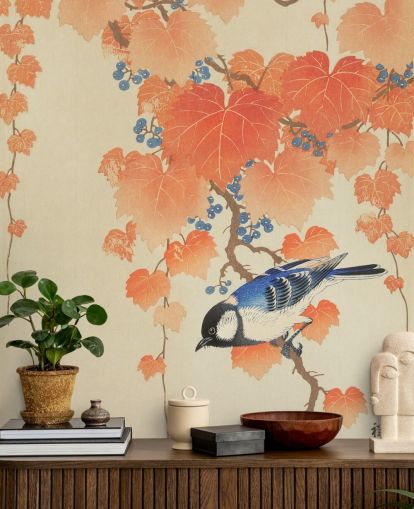 orange leaves and blue tit wallpaper orange leaves and blue tit wallpaper