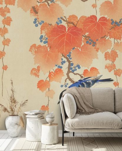 folhas de laranja e papel de parede azul folhas de laranja e papel de parede azul