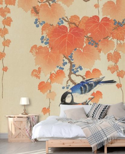 folhas de laranja e papel de parede azul folhas de laranja e papel de parede azul