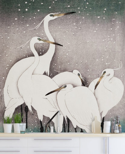 white egrets behang