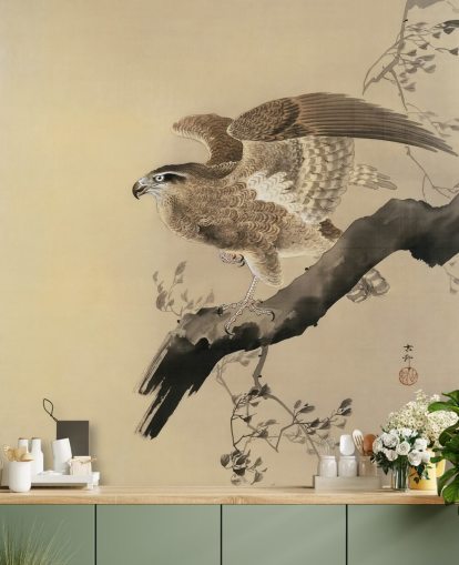 papel de parede pintura oriental águia