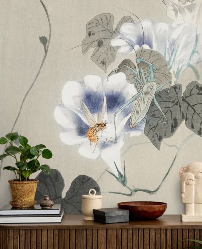 blue and white oriental painting and insect wallpaper blue and white oriental painting and insect wallpaper