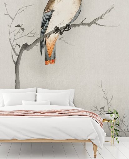 papel pintado pájaro plaga gris y blanquecino