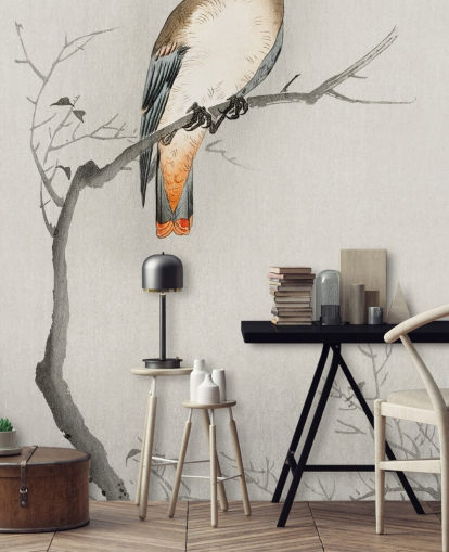 grey and off-white plague bird wallpaper