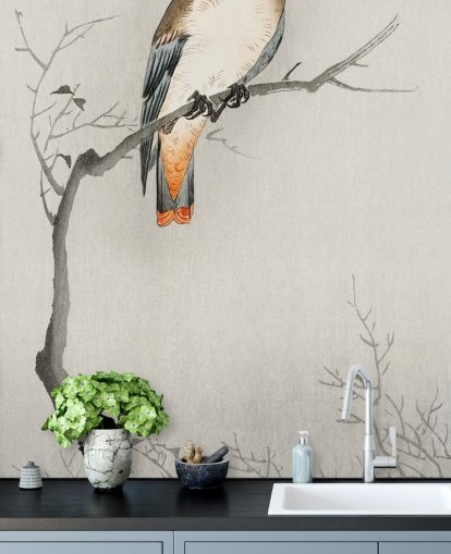 grå og off-white pest fugl tapet