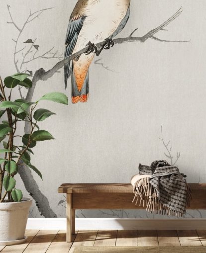 grå og off-white pest fugl tapet