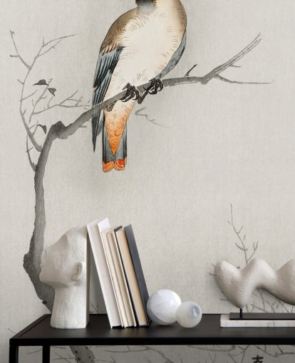 grey and off-white plague bird wallpaper