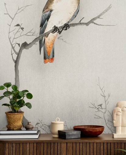 grijs en gebroken wit pestvogelbehang