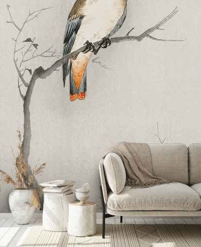 papel pintado pájaro plaga gris y blanquecino